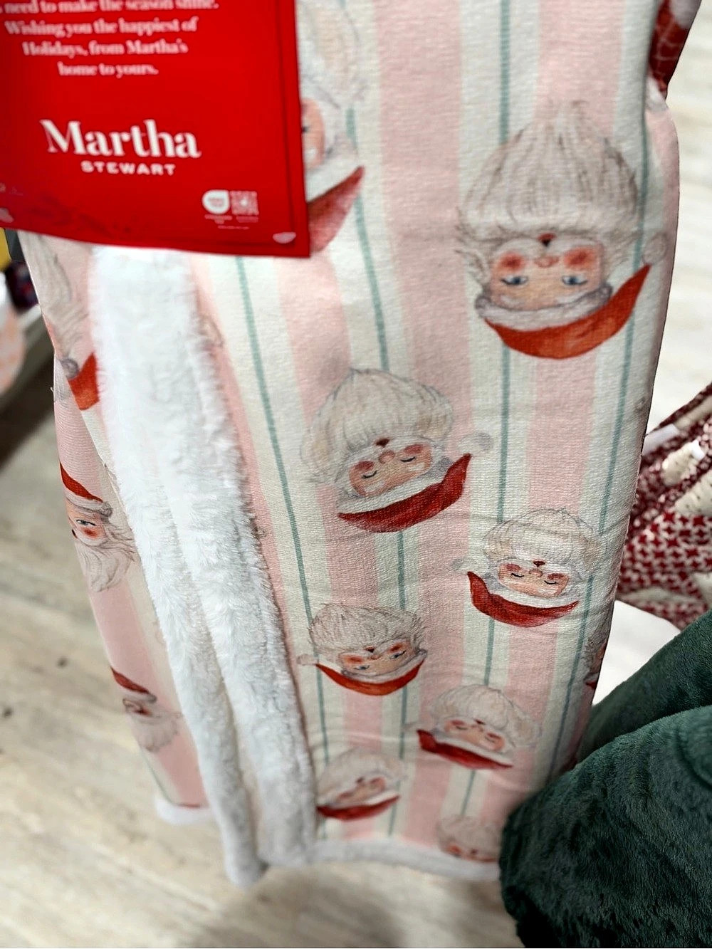 Martha Stewart Santa Stripe Throw Blanket NWT in Pink & White